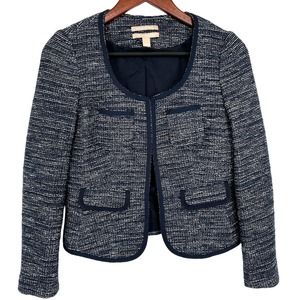 Banana Republic Italian Cotton Womens Sz 0 XS Navy Blue Blazer Blouse Shirt Top